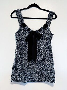 Black & White Floral Bow Front Tank Top, M